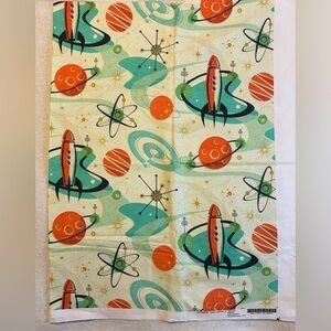 Studioxtine Retro Space-Themed Fabric, 2 yards. Linen cotton canvas. MCM